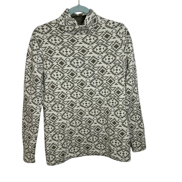Duluth Trading Co Women’s Coolmax Mock Neck Cream Olive Aztec Pullover medium - Picture 1 of 14